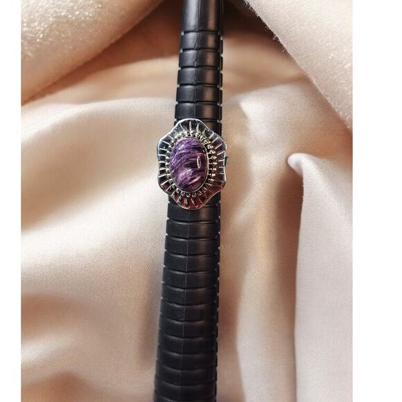 Estate Charoite Purple Gemstone Silver 925 Vintage Ring Size 5 - Picture 2 of 5